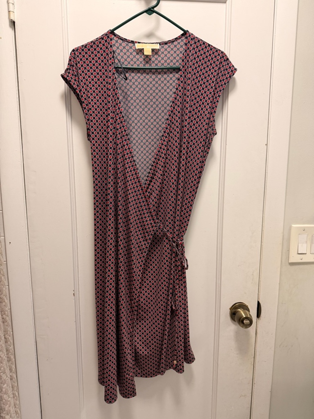 Michael Kors Pink and Black Geometric Wrap Midi Dress